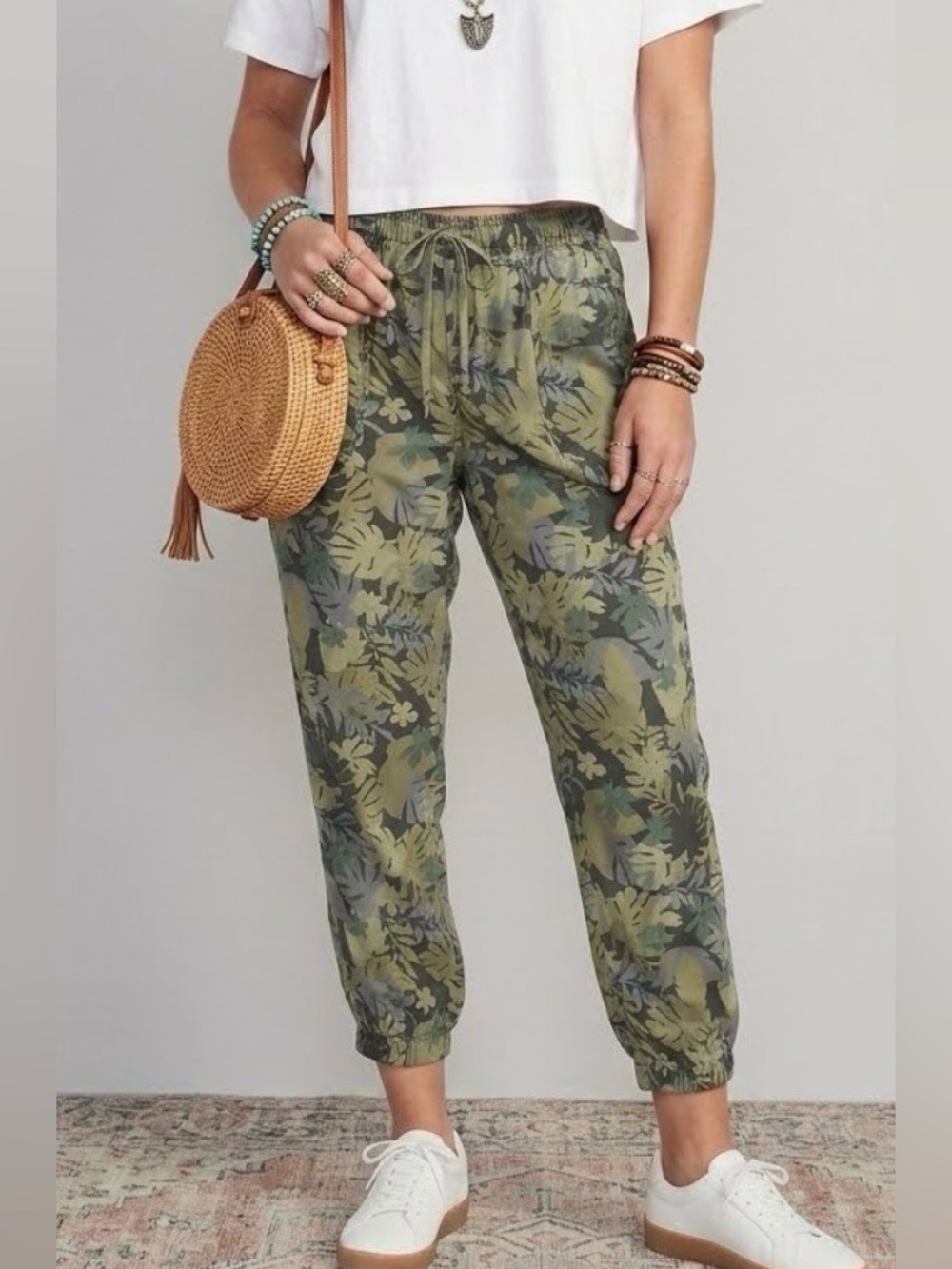 Nicole Miller New York Tropical Leaf Lyocell Jogger Pants Size Medium